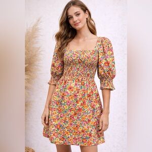 RIXO for Target Floral Puff Sleeve Smocked Dress XS Cottagecore